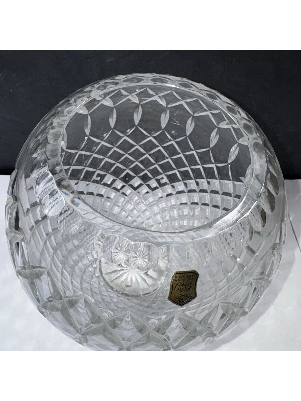 Vtg Polish Lead Crystal Vase Hand Cut Heavy Cut Glass Poland Starburst Base